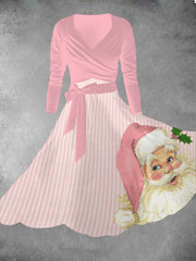 Pink Santa Print Two Piece Dress