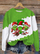 Merry Christmas Three Christmas Green Gnomies Print Sweatshirt
