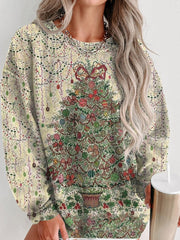 Christmas Tree Art Print Casual Print Corduroy Sweatshirt