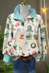 Sweet Christmas Print Puff Sleeve Top