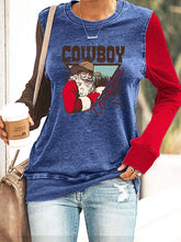 Funny Christmas Cowboy Santa Print Casual Crew Neck Sweatshirt