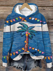 Retro Palm Tree Christmas Print Hoodie