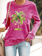 Casual Christmas Palm Tree Printed Long Sleeve Sweatshirt
