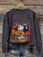 Casual Happy Hallothankmas Print Long Sleeve Sweatshirt