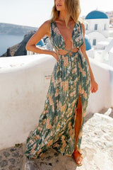 Floral Print Cut Out Split Side Maxi Dress