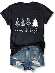 Merry And Bright Christmas Print Short Sleeve T-Shirt