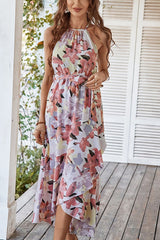 Allover Floral Print Ruffle Trim Dress