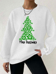 Hawaiian Hibiscus Christmas Tree "Mele Kalikimaka" Print Waffle Sweatshirt