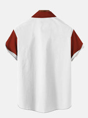 Christmas Elements Retro Red And White Stitching Santa Claus Printing Short Sleeve Shirt