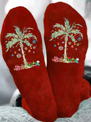 Unisex Plush Christmas Palm Tree Socks