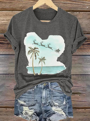 Retro Florida Merry Christmas Beach Palm Tree Print T-Shirt