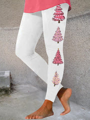Pink Christmas Tree Print Leggings