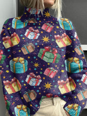 Christmas Gift Decoration Pattern Knit Turtleneck Pullover Sweater