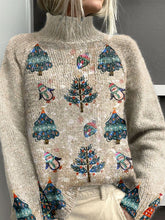 Vintage Christmas Art Print Knit Turtleneck Pullover Sweater