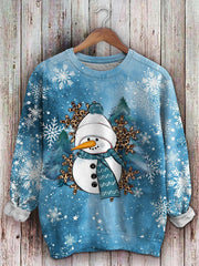 Christmas Snowman Tree Print Sweatshirt