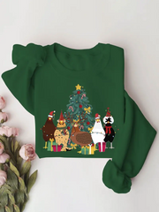 Christmas Chicken Print Pullover Sweatshirt