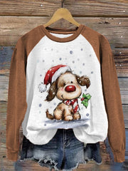 Christmas Dog With Holly Print Casual Sweatshirt