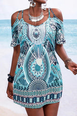 Allover Print Strappy Cold Shoulder Dress