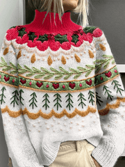Christmas Snowman Print Knitted Turtleneck Pullover