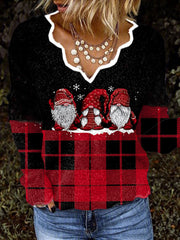 Casual Midget Plaid Print Long Sleeve Top