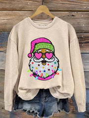Shiny Santa Print Sweatshirt