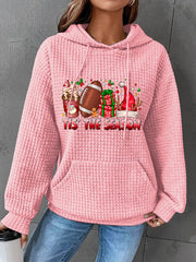 Tis The Season Christmas Football Print Waffle Hoodie
