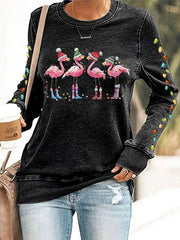 Lovely Christmas Flamingo Art Print Casual Sweatshirt