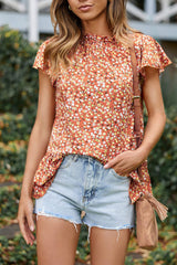 Frilled Neck Flutter Floral Top