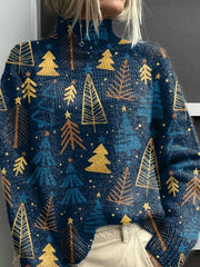 Christmas Tree Print Knit Turtleneck Pullover Sweater
