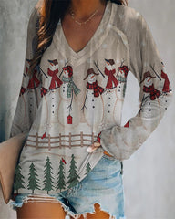 Vintage Christmas Snowman Print Top