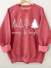 Merry And Bright Christmas Printed Long Sleeve Sweatshirt
