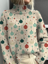 Lovely Christmas Decoration Pattern Printed Knit Turtleneck Pullover Sweater