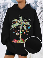 Christmas Palm Tree Print Hooded Sweatshirt
