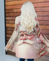 Vintage Pink Christmas Print Loose Cardigan