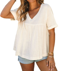 Frayed V Neck Ruffled Babydoll Blouse