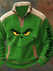 Funny Classic Christmas Character Fuck Christmas Plush Colorblock Zip Pullover