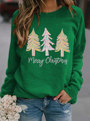 Women's Casual Merry Chrismas Print Long Sleeve Sweatshirt