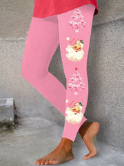 Pink Christmas Tree & Santa Fun Print Print Leggings