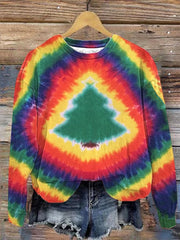 Christmas tree tie-dye print sweatshirt