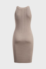 Rib-Knit Button Decor Sleeveless Bodycon Dress