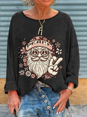 Christmas Santa Claus Hippie Peace Sign Love and Peace Print T-Shirt
