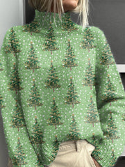 Lovely Christmas Tree Art Print Knit Turtleneck Pullover Sweater