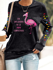 Christmas Flamingo Print Sweatshirt