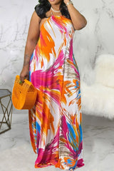 Allover Print Backless Halter Dress