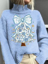 Christmas printed turtleneck knitted sweater