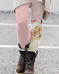 Light Pink Striped Santa Leggings