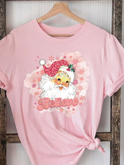 Pink Santa Believe Print T-Shirt