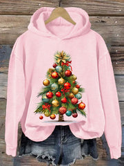 Christmas Palm Tree Print Casual Hooded Sweatshirt