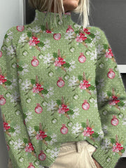 Christmas Bells Print Knit Turtleneck Pullover Sweater