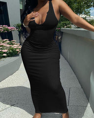 Solid Color Sling Skinny Maxi Dress